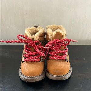 Cat & Jack Cozy Brown Kids Boots with Red Laces and faux fur lining